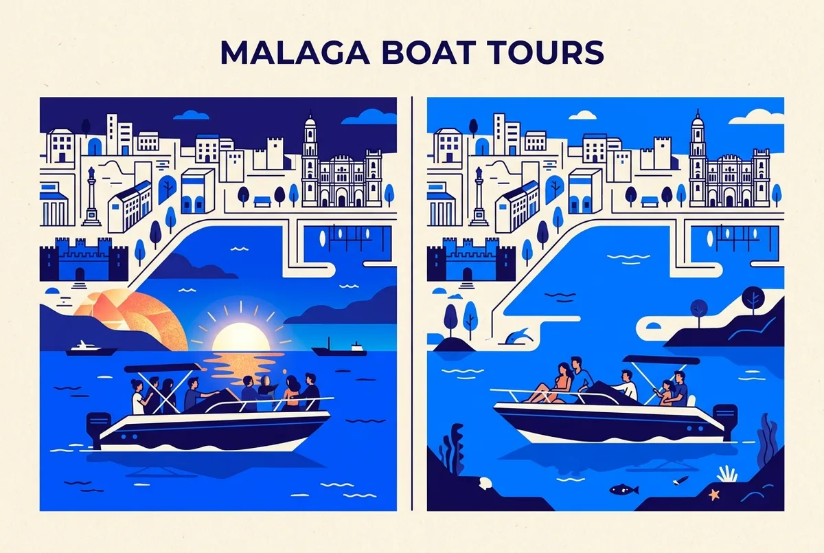 illustrated map of Malaga highlights for Beste Romantische Boottocht in Malaga voor Koppels, romantische boottocht malaga